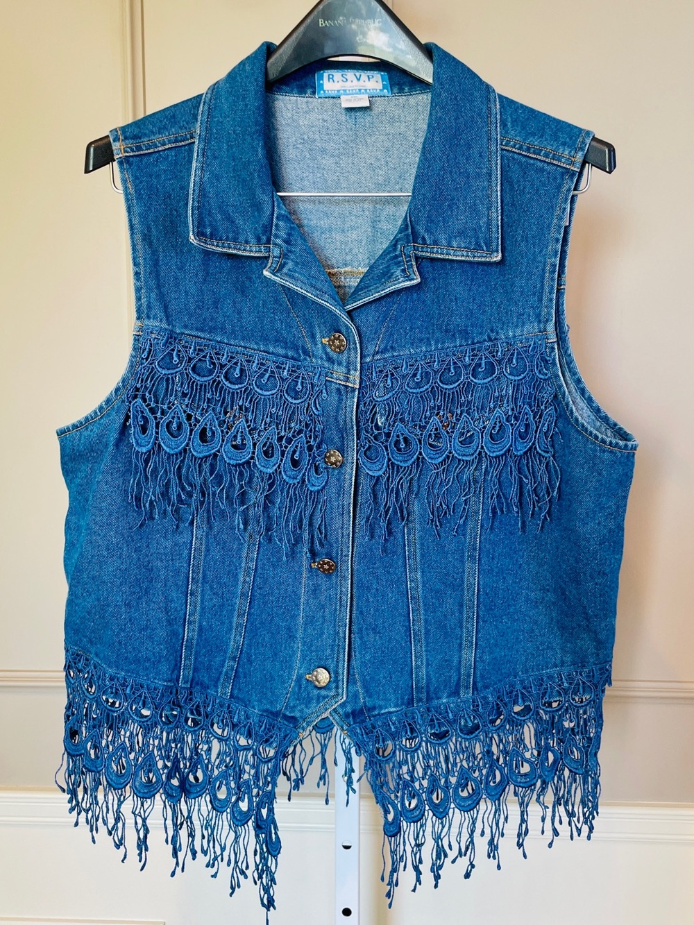 Vintage RSVP Fringe Denim Vest XXL Bohemian Western Jean Jacket